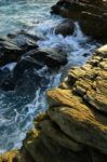 Beautiful Seascape Of Wave And Rock Stock Photo