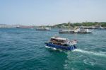 Istanbul, Turkey - May 24 : View Of Boats And Buildings Along The Bosphorus In Istanbul Turkey On May 24, 2018. Unidentified People Stock Photo