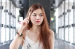 Portrait Of Thai Adult Beautiful Girl Read And Think In University Stock Photo