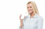 Woman Holding Cup On White Background Stock Photo