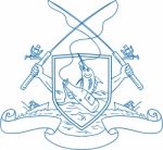 Fishing Rod Reel Hooking Blue Marlin Beer Bottle Coat Of Arms Drawing Stock Photo