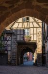 Architecture Of Riquewihr In Haut-rhin Alsace France Stock Photo