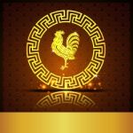 The Gold  Roosters In Chinese Circle On Background And Shadow Stock Photo