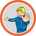 Builder Hands Out Circle Cartoon Stock Photo