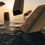 Gold Bars Sinking In Sea Stock Photo