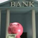 Piggybank On Bank Showing Safety Saving Stock Photo