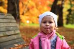 Little Girl Showes Tongue On Autumn Park Stock Photo