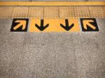 Arrow Sign On Floor At The Sky Train Stock Photo