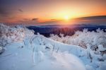 Sunrise On Deogyusan Mountains Covered With Snow In Winter,south Korea Stock Photo