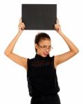 Girl And Black Board Stock Photo