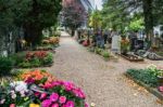 View Of The Graveyard At The Parish Church Of St. Georgen Stock Photo