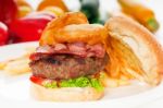 Classic Hamburger Sandwich And Fries Stock Photo