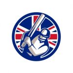 British Cricket Batsman Batting Union Jack Flag Icon Stock Photo