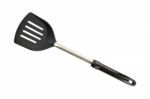 Black Plastic Spatula Front On White Background Stock Photo