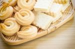 Cookies In Bamboo Bowl Stock Photo