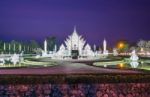 Twilight At  Wat Rong Khun In Twilight In Chiangrai, Thailand Stock Photo