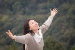 Woman Outstretched Hands Stock Photo