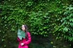 Summer Portrait Of Young  Women Enjoying Nature  In Tight Fitting Red Dress Summer Vacation,sunny,having Fun, Positive Mood,romantic, Against Background Of Summer Green Park, Green Leaves Stay Outdoor Stock Photo