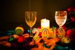 Glasses Of Champagne And New Year Decorations Stock Photo