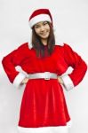 Beautiful Young Santa Clause Woman, Isolated Stock Photo