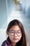 Portrait Of Thai Teen Glasses Beautiful Girl Relax And Smile Stock Photo