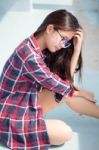 Portrait Of Thai Teen Glasses Beautiful Girl Relax And Smile Stock Photo