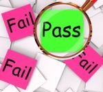 Pass Fail Post-it Papers Mean Approved Or Unsuccessful Stock Photo