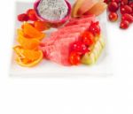 Mixed Plate Of Fresh Sliced Fruits Stock Photo