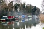 Narrow Boats On The River Wey Navigations Canal Stock Photo