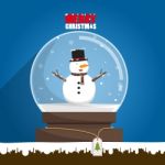 Merry Christmas Snowman In Snow Globe Stock Photo