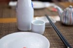 Japanese Style Table Set And Sake Stock Photo