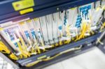 Fiber Optic With Servers In A Technology Data Center Stock Photo