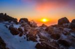 Sunrise On Deogyusan Mountains Covered With Snow In Winter,south Korea Stock Photo