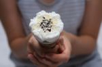 Ice Cream Cone In Lady Hand Stock Photo