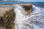 The Cobb Harbour Wall In Lyme Regis Stock Photo