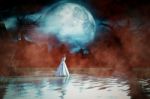 Ghost Woman In White Dress In Creepy Forest,3d Illustration Stock Photo