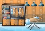 Cartoon  Illustration Interior Clothing Room With Separated Layers Stock Photo