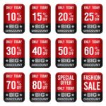 Sale Banner With Red And Grey Many Discount Price Square Sign Isolated On White Background Stock Photo