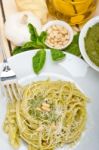 Italian Traditional Basil Pesto Pasta Ingredients Stock Photo