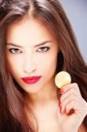 Woman Holding Coin, Ducat Stock Photo