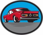 American Vintage Muscle Car Rear Woodcut Stock Photo