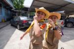 Student 9-10 Years Old, Scouts Work Together, Scout Camp In Pieamsuwan School Bangkok Thailand Stock Photo