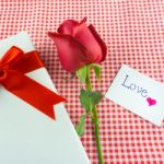 Red Rose With Message Card Image Of Valentines Day Stock Photo