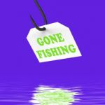 Gone Fishing On Hook Displays Relaxing Get Away And Recreation Stock Photo