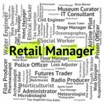 Retail Manager Indicating Director Selling And Words Stock Photo