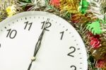 Twelve O'clock With Christmas Decoration Stock Photo