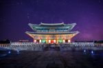 Gyeongbokgung Palace And Milky Way At Night In Seoul,korea Stock Photo