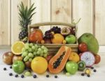 Fresh Healthy And Juicy Fruits On Wooden Background Stock Photo