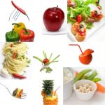 Organic Vegetarian Vegan Food Collage  Bright Mood Stock Photo