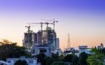 Construction Site Building At Dusk Stock Photo